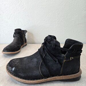 Born Chukka Boot 8.5 Black Leather Distressed Comfort Desert Grunge Ankle Bootie